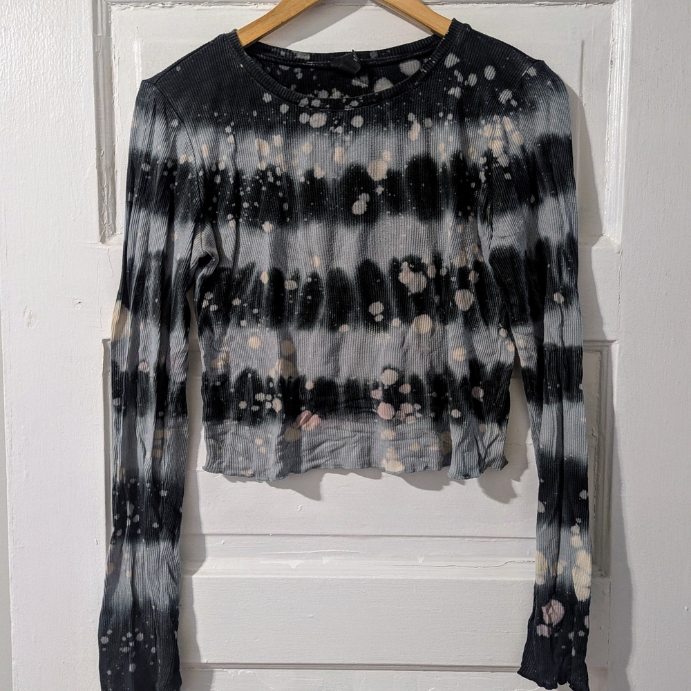 Striped Tie Dye Cropped Bleach Splatter Long Sleeve